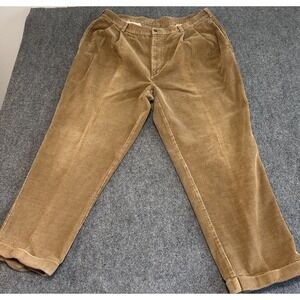 Jos A Bank Pants Mens 40W X 29L Brown Whale‎ Corduroy  Pleated Cuffed Trousers